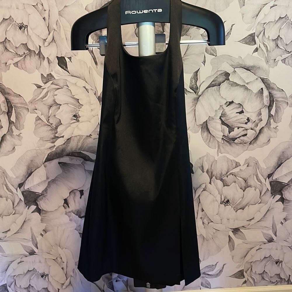 Black halter cocktail dress